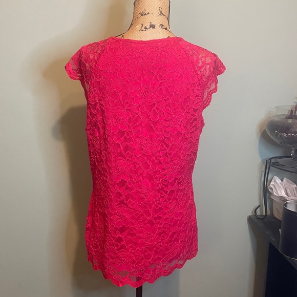 Boston Proper Womens Romantic Feminine Career Scalloped Lace Blouse Pink Size XL - Picture 2 of 6